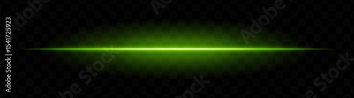 Green horizontal light beam with soft glow and vibrant aura on transparent background. Futuristic laser stripe ideal for energy effects, sci-fi transitions, or glowing overlays.