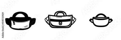 Stylized black icons of various bag designs showcasing versatility and functionality for different occasions and uses