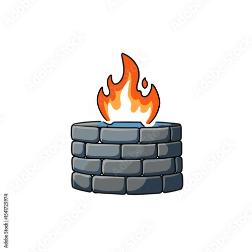 Cartoon fire well with stone bricks and flame