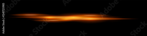 Multiple orange light streaks with glowing motion blur on black background. Futuristic laser trails ideal for sci-fi overlays, HUD design, speed effects, or digital transitions.
