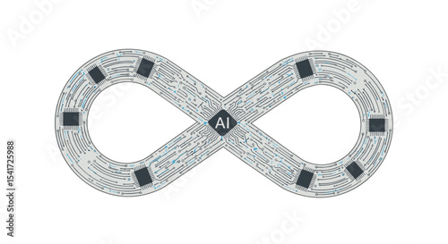 AI-themed infinity symbol with circuits and microchips