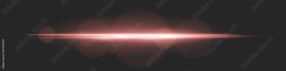 Obraz premium Horizontal light beam with intense glow and lens flare circles on black background. Ideal for cinematic transitions, sci-fi UI effects, or dramatic glowing overlays.