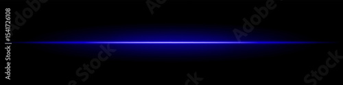 Blue horizontal light beam. Sharp glowing laser line with radiant fade on both sides over dark background. Great for sci-fi, energy visuals, light effects, or futuristic transitions.