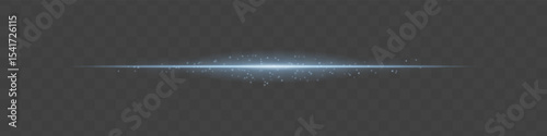 Blue light beam with sparkling dust particles on transparent background. Radiant horizontal flare evokes magic, luxury, and cinematic glow ideal for fantasy scenes or festive transitions.