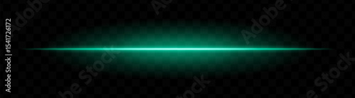 Green horizontal light beam with soft glow and vibrant aura on transparent background. Futuristic laser stripe ideal for energy effects, sci-fi transitions, or glowing overlays.