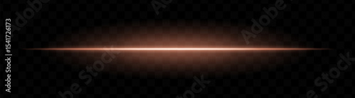 Orange horizontal light beam with soft glow and vibrant aura on transparent background. Futuristic laser stripe ideal for energy effects, sci-fi transitions, or glowing overlays.