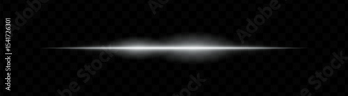 White horizontal light beam with glowing core and smooth blur edges on transparent background. Ideal for sci-fi transitions, laser HUD elements, or futuristic glow effects.