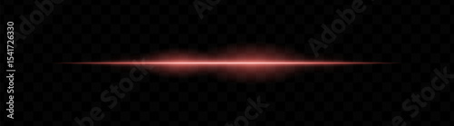 Red horizontal light beam with glowing core and smooth blur edges on transparent background. Ideal for sci-fi transitions, laser HUD elements, or futuristic glow effects.