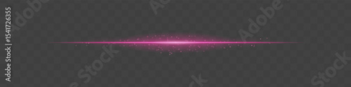 Pink light beam with sparkling dust particles on transparent background. Radiant horizontal flare evokes magic, luxury, and cinematic glow ideal for fantasy scenes or festive transitions.