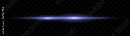 Blue horizontal light beam with dual bright glows and soft blur on transparent background. Futuristic energy stripe ideal for sci-fi visuals, HUDs, or glowing tech overlays.