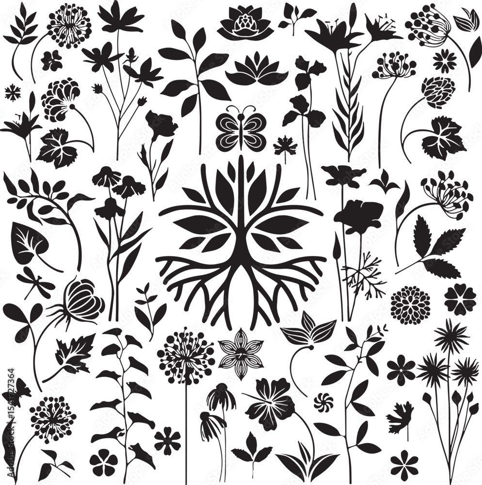 Fototapeta premium Decorative, Pattern, Floral, Folk Art, Symmetry, Hand Drawn Vector