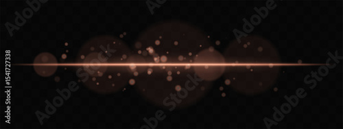 Golden horizontal glow with light particles and lens bokeh on transparent background. Atmospheric sci-fi effect perfect for transitions, digital UI, or dreamy glowing overlays.