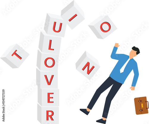Businessman Falling, Turnover, Risk, Failure, Crisis,  businessman falling, turnover collapses, concepts of business failure, risk management, crisis, instability,corporate downfall, change management