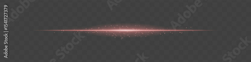 Red light beam with sparkling dust particles on transparent background. Radiant horizontal flare evokes magic, luxury, and cinematic glow ideal for fantasy scenes or festive transitions.