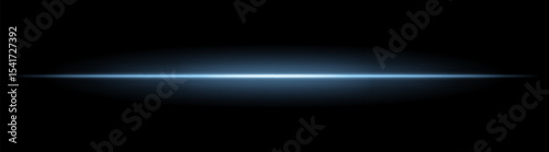 Horizontal light beam with soft radial glow on black background. Sleek minimal flare ideal for sci-fi transitions, modern lighting effects, or cinematic glow overlays.