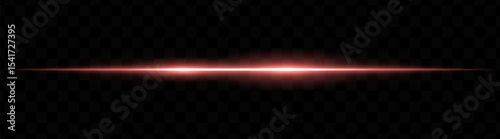 Red horizontal light beam with dual bright glows and soft blur on transparent background. Futuristic energy stripe ideal for sci-fi visuals, HUDs, or glowing tech overlays.