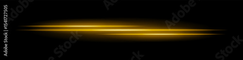 Triple yellow light streaks with glowing blur and motion trail on black background. Dynamic horizontal laser beams ideal for speed effects, futuristic HUDs, or sci-fi overlays.