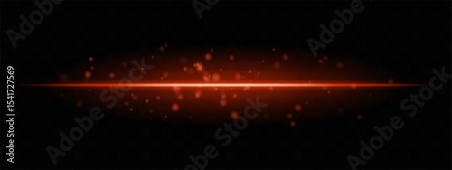 Orange horizontal light beam with glowing dust particles and intense aura on transparent background. Dynamic sci-fi flare ideal for energy effects, laser HUDs, or dramatic transitions.