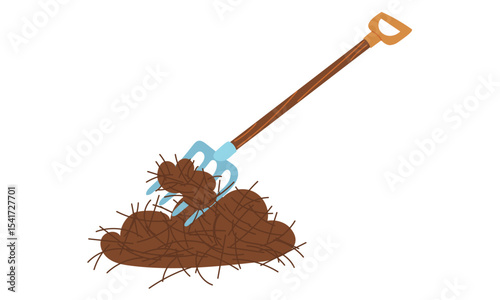 Long-handled pitchforks lift hay, manure, and compost. household. Gardening tools. Flat color illustration. It is suitable for the design of articles and educational materials on gardening and hobbies