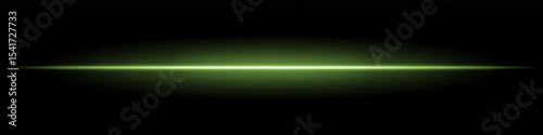 Green horizontal light beam. Sharp glowing laser line with radiant fade on both sides over dark background. Great for sci-fi, energy visuals, light effects, or futuristic transitions.