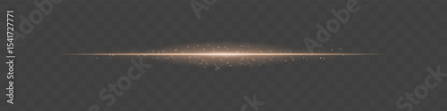 Orange light beam with sparkling dust particles on transparent background. Radiant horizontal flare evokes magic, luxury, and cinematic glow ideal for fantasy scenes or festive transitions.