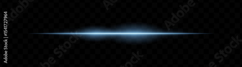 Blue horizontal light beam with glowing core and smooth blur edges on transparent background. Ideal for sci-fi transitions, laser HUD elements, or futuristic glow effects.