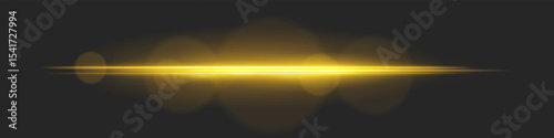 Horizontal light beam with intense glow and lens flare circles on black background. Ideal for cinematic transitions, sci-fi UI effects, or dramatic glowing overlays.