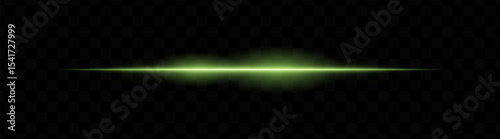 Green horizontal light beam with glowing core and smooth blur edges on transparent background. Ideal for sci-fi transitions, laser HUD elements, or futuristic glow effects.