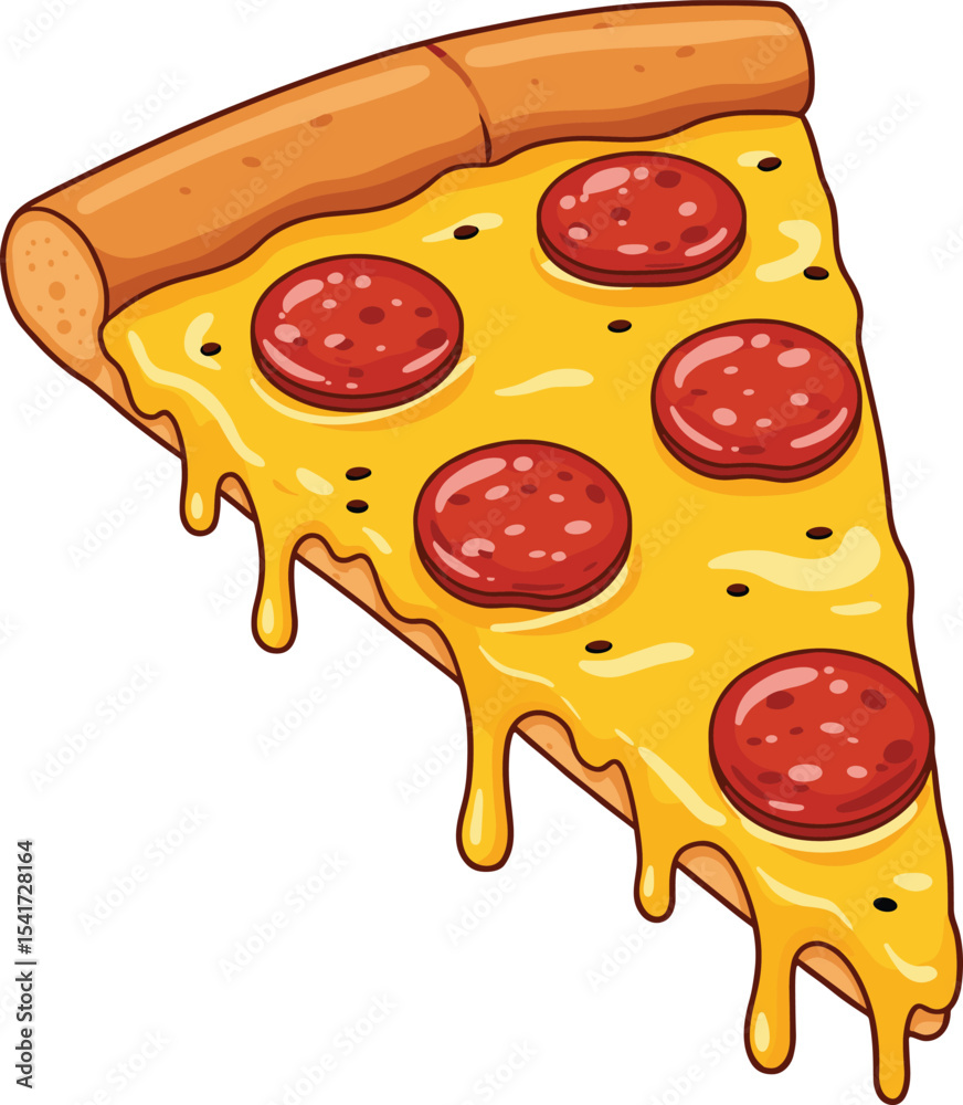 Delicious Cartoon Pizza Slice with Melted Cheese and Pepperoni, Italian Food Illustration Delicious Cartoon Pizza Slice with Melted Cheese and Pepperoni, Italian Food Illustration