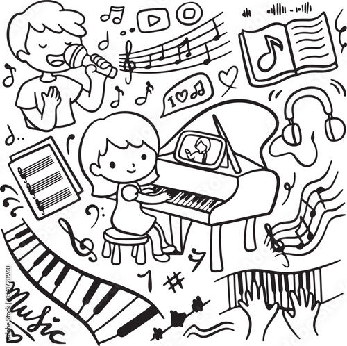  Music, Piano, Kids, Melody, Notes, Illustration