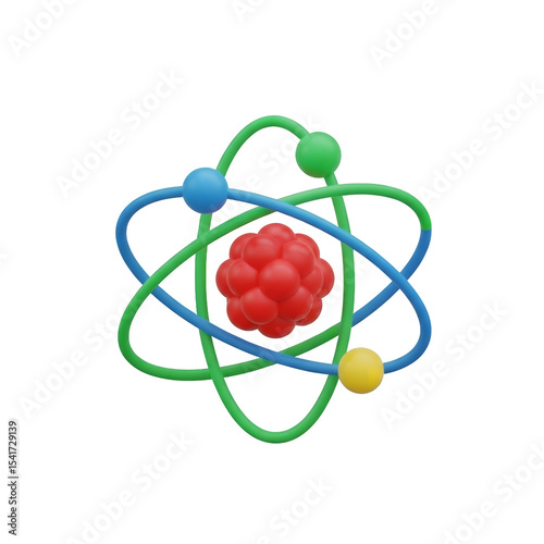 Colorful Atom Model on Transparent Background: Illustrative Representation of Science, Physics, and Technology for Education and Scientific Concepts