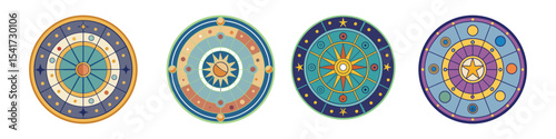 Astrological Wheel Flat Illustration in Simple Minimalist Style