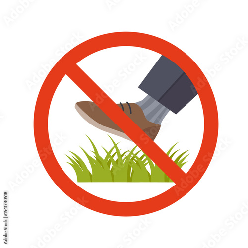Sign prohibiting walking on the lawn. Vector illustration of a boot standing on the grass, flat on a white background