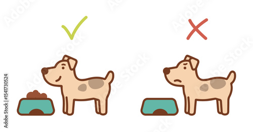 Feeding a dog. Dog asks for food.  Pet Dog Wating To Be Fed With Dog Food. Contour illustration. Vector illustration, on a white background