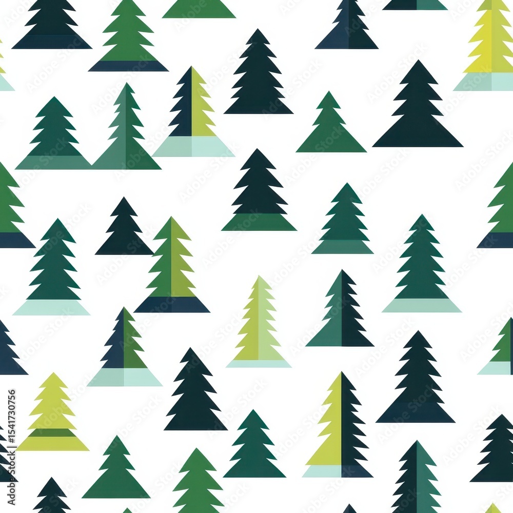 Obraz premium Geometric Evergreen Trees Patterned Design in Vibrant Green Tones.