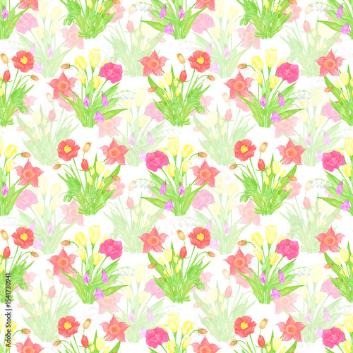 Wallpaper Mural Hand drawn watercolor wildflowers bouquets seamless pattern. Flower of the field isolated on white background. Can be used for textile, fabric, scrapbook and other printed products. Torontodigital.ca