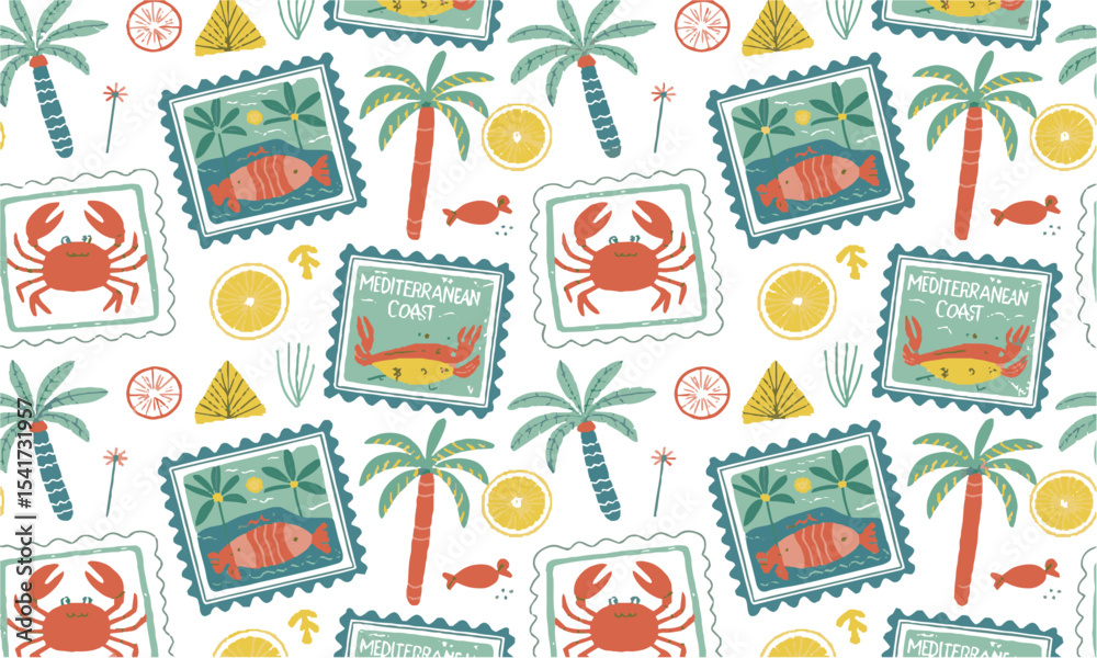 Obraz premium A seamless modern vector pattern inspired by Mediterranean or coastal motifs, easily editable and scalable.