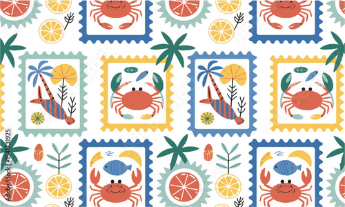 A seamless modern vector pattern inspired by Mediterranean or coastal motifs, easily editable and scalable.