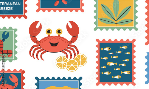 A seamless modern vector pattern inspired by Mediterranean or coastal motifs, easily editable and scalable.