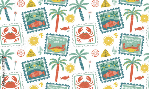 A seamless modern vector pattern inspired by Mediterranean or coastal motifs, easily editable and scalable.