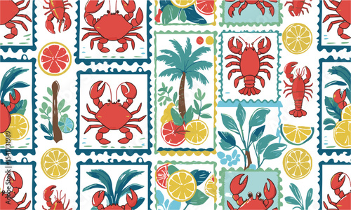 A seamless modern vector pattern inspired by Mediterranean or coastal motifs, easily editable and scalable.