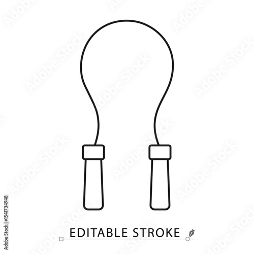 Jump rope icon in minimal line style with editable stroke. Cardio workout tool, skipping rope symbol, fitness equipment for training, endurance exercise, healthy lifestyle 