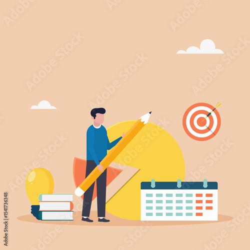 Business process, time management, planning, task app. Creative flat design for web banner, marketing material, business presentation.	