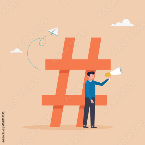 Character with loudspeaker. Social media marketing concept. Vector illustration.	