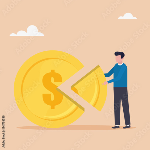 The concept of competition for a share of the business market. The character holds a piece of the network in his hands. Vector illustration.	