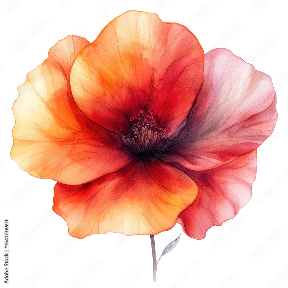Naklejka premium Vibrant red and orange watercolor petal illustration isolated on transparent background