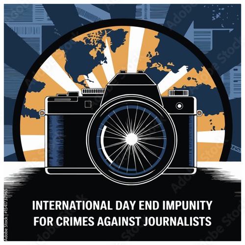 Bold flyer featuring journalists, justice scales, and shattered chains to highlight press freedom awareness.
