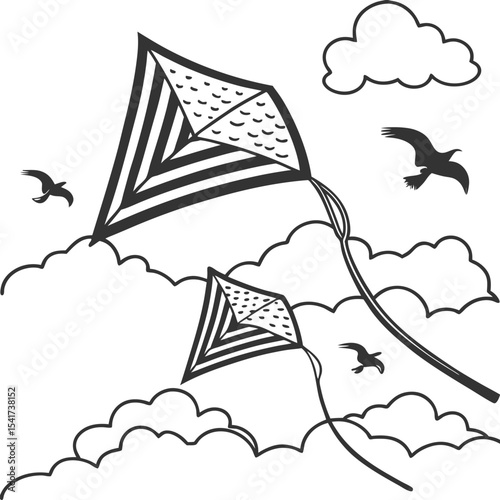 Sailing ship on the summer ocean, a vibrant vector illustration of a boat traveling through a serene sea under a bright sky with clouds and a distant mountain landscape