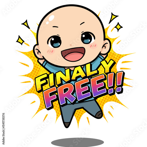 Happy cartoon character celebrating freedom with excitement  