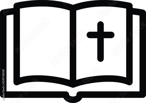 Bible with Cross in Black and White Line Style